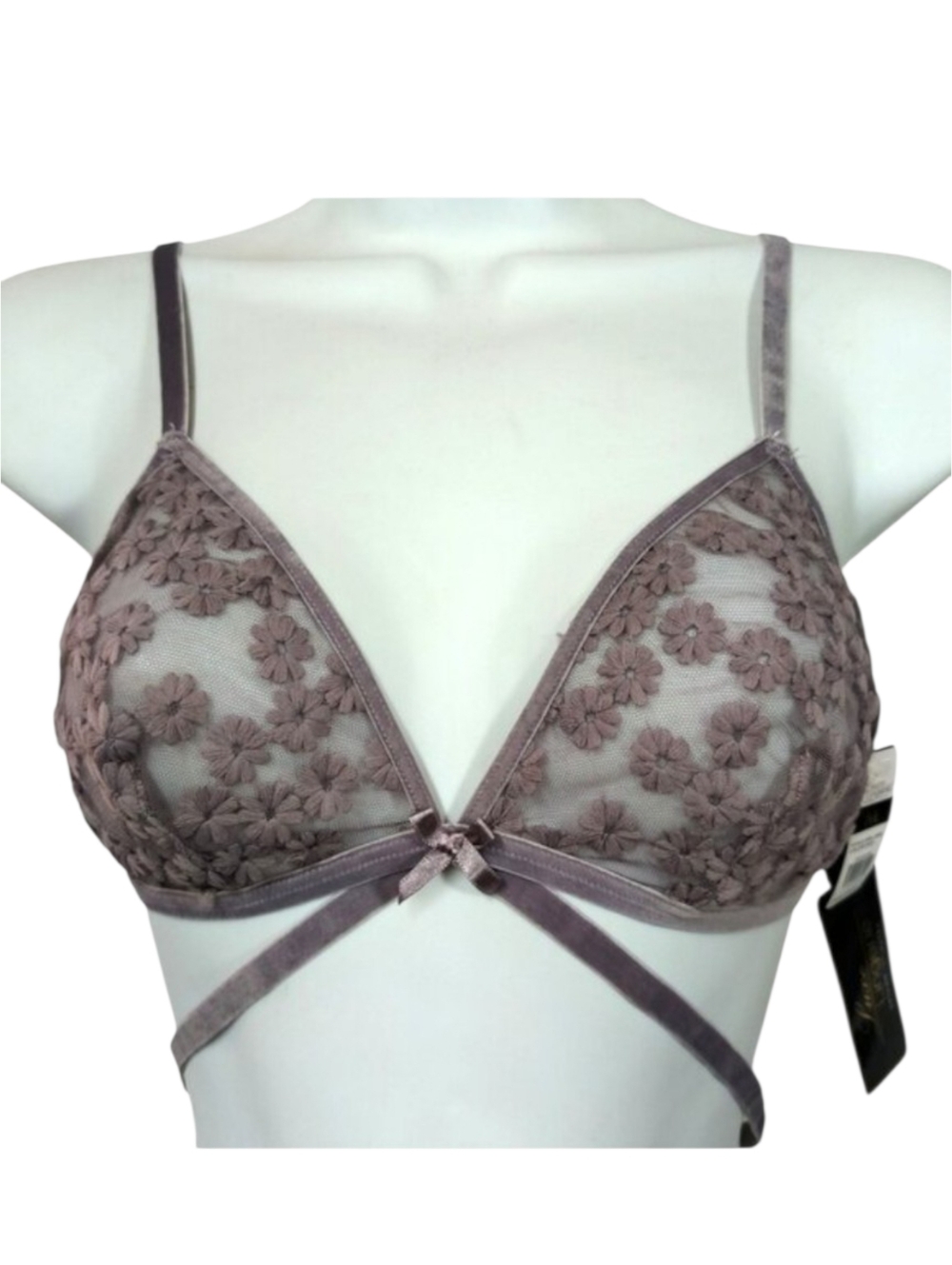 LUXE LINGERIE Strappy Unlined Lace Bra Bralette Sheer Women's Medium NWT $35